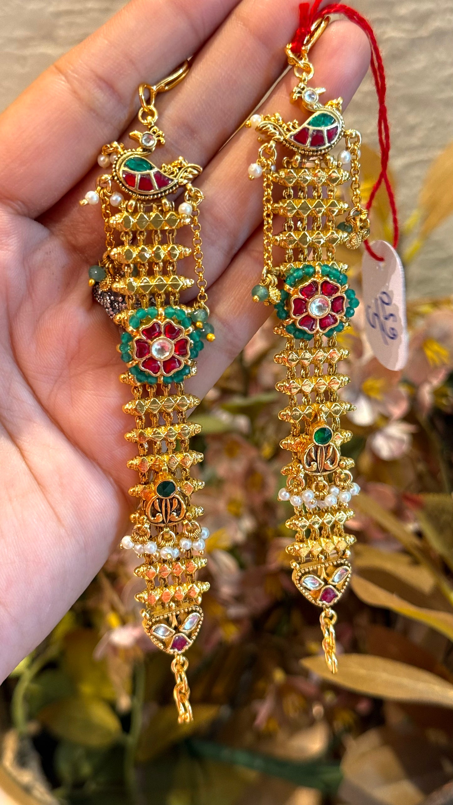 Heritage handmade emerald & ruby Earchain