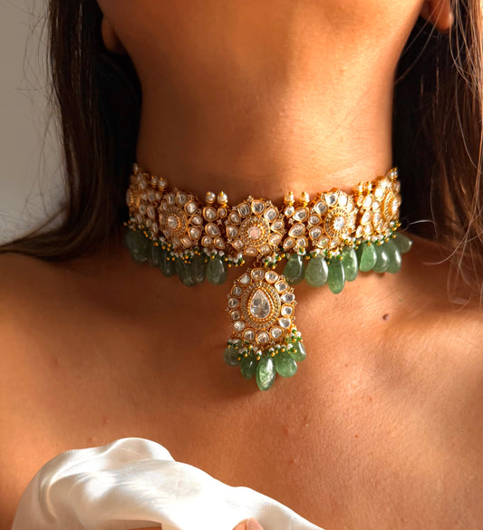 Moissanite floral choker with mint drop