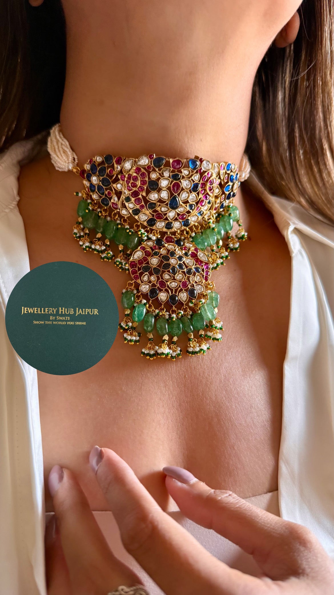 Vira Sabyasachi inspired mixed polki sapphire & ruby choker set