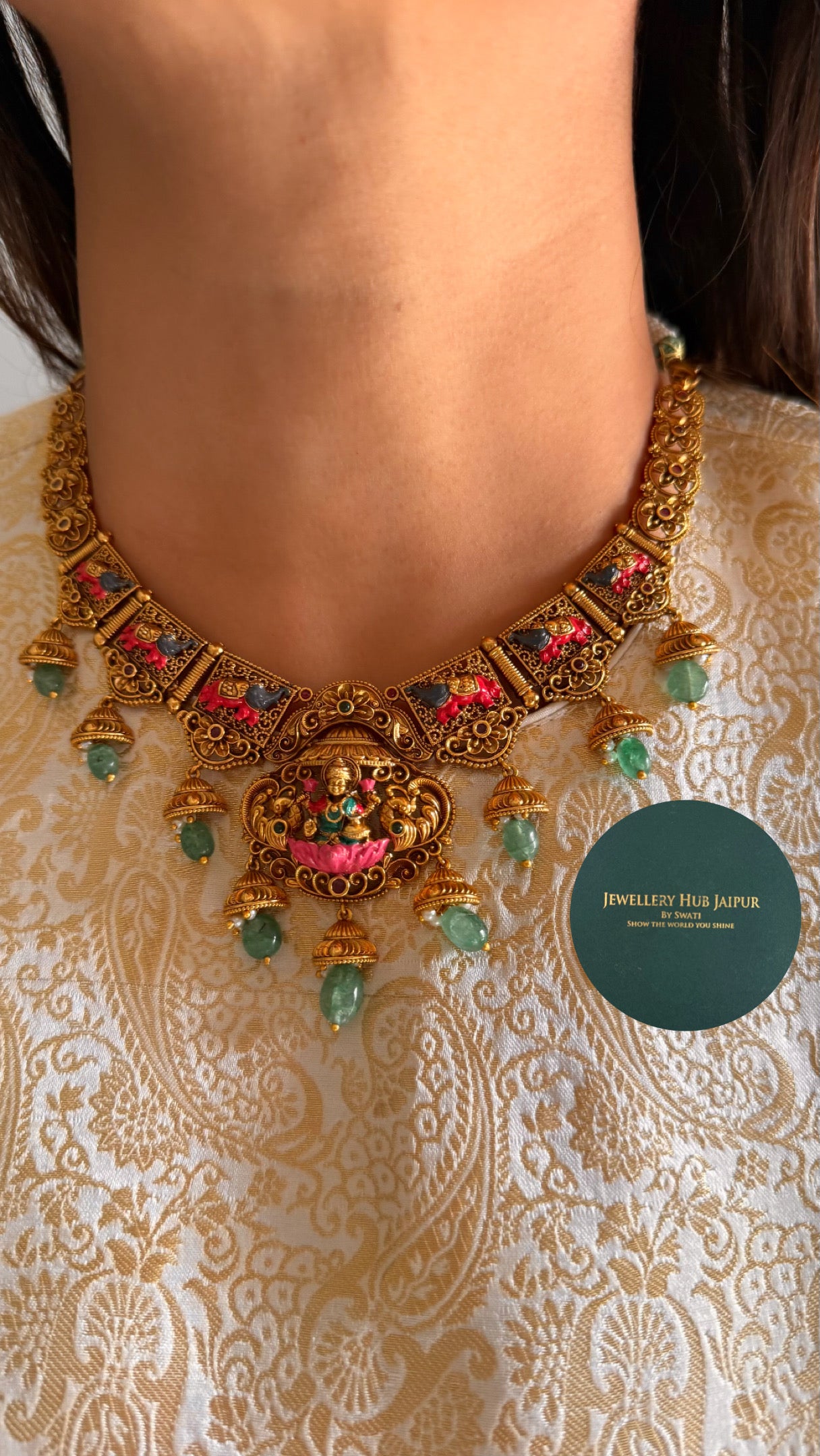 Goddess Laxmi lotus & Gajanand necklace
