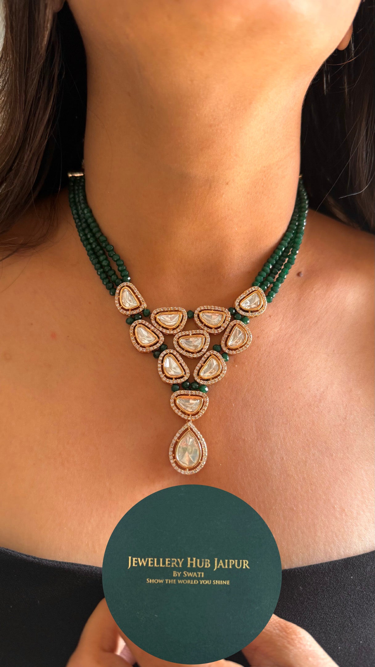 Emerald uncut polki string necklace