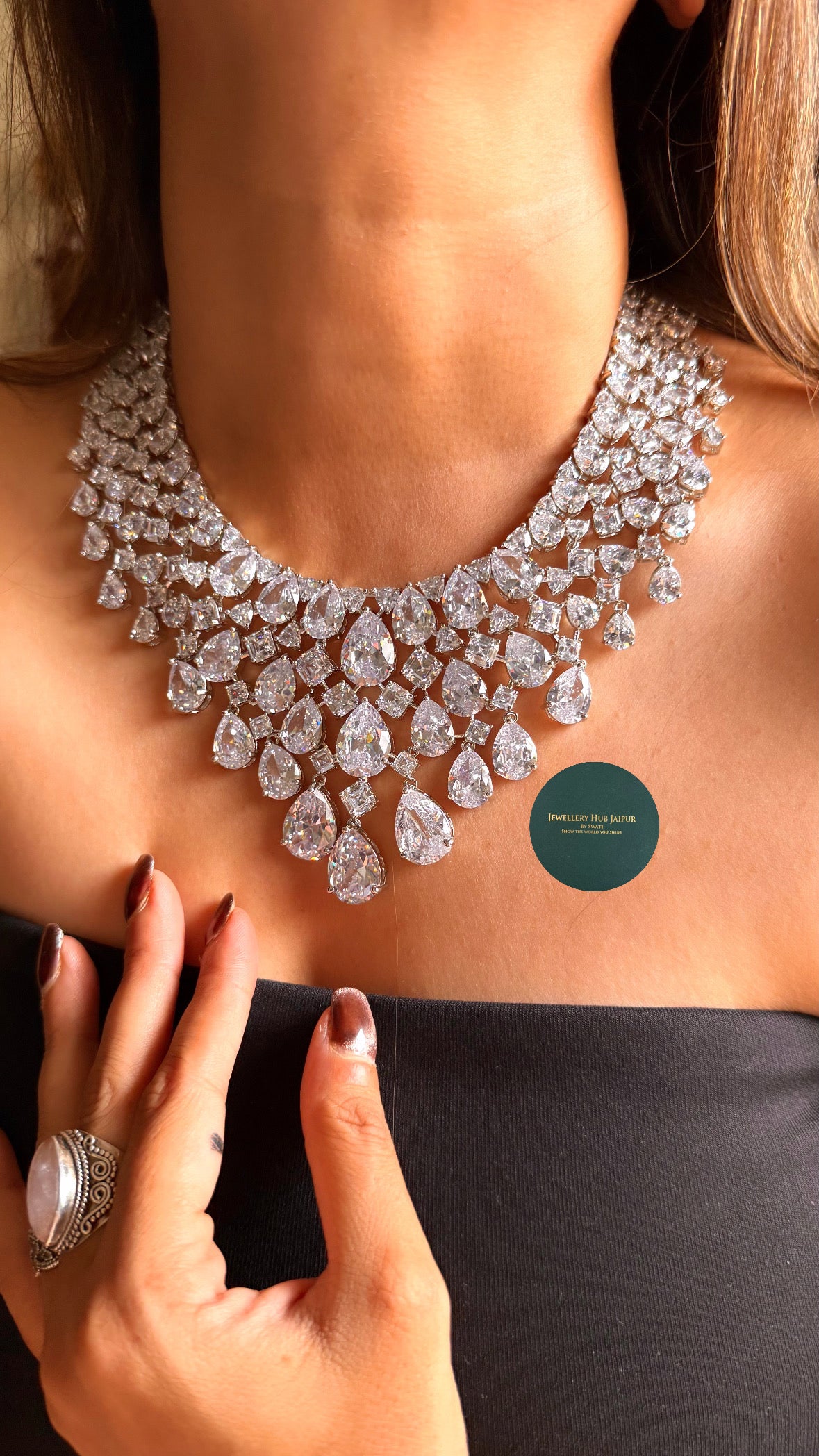 Jasmine Designed cz diamond collar necklace set