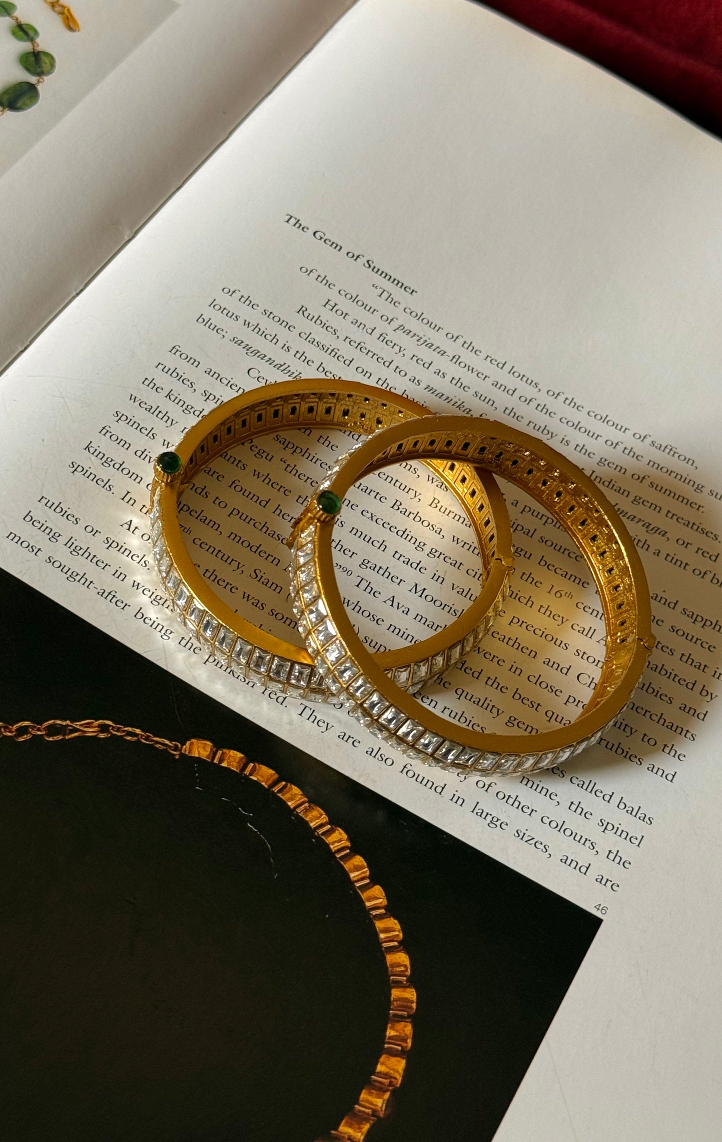 Emerald cut double line polki bangles