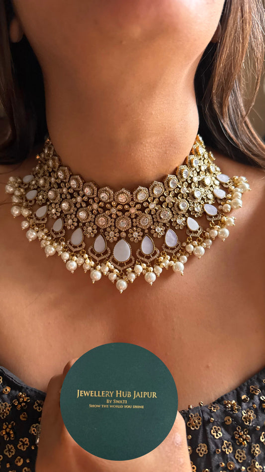 Mother of pearl with drops choker necklace
