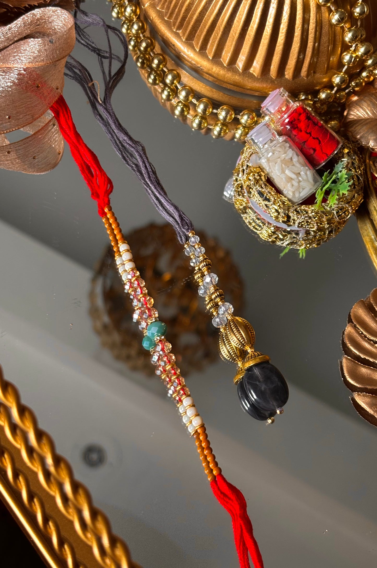 Bhaiya bhabhi lumba granite designer stone oxidised rakhi ( shipping will be extra )