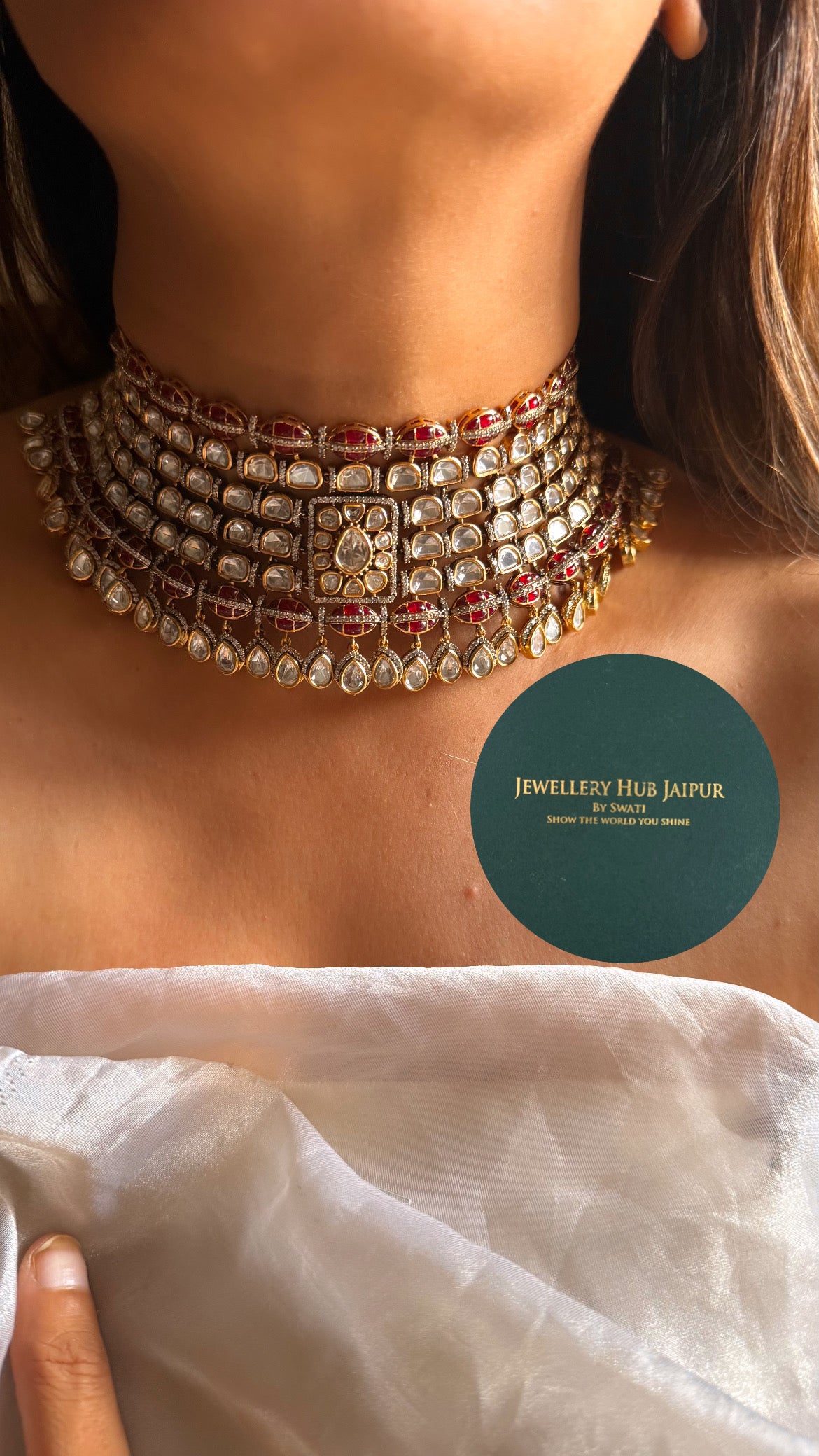 Rani pink katdana moissanite uncut polki Victorian choker set