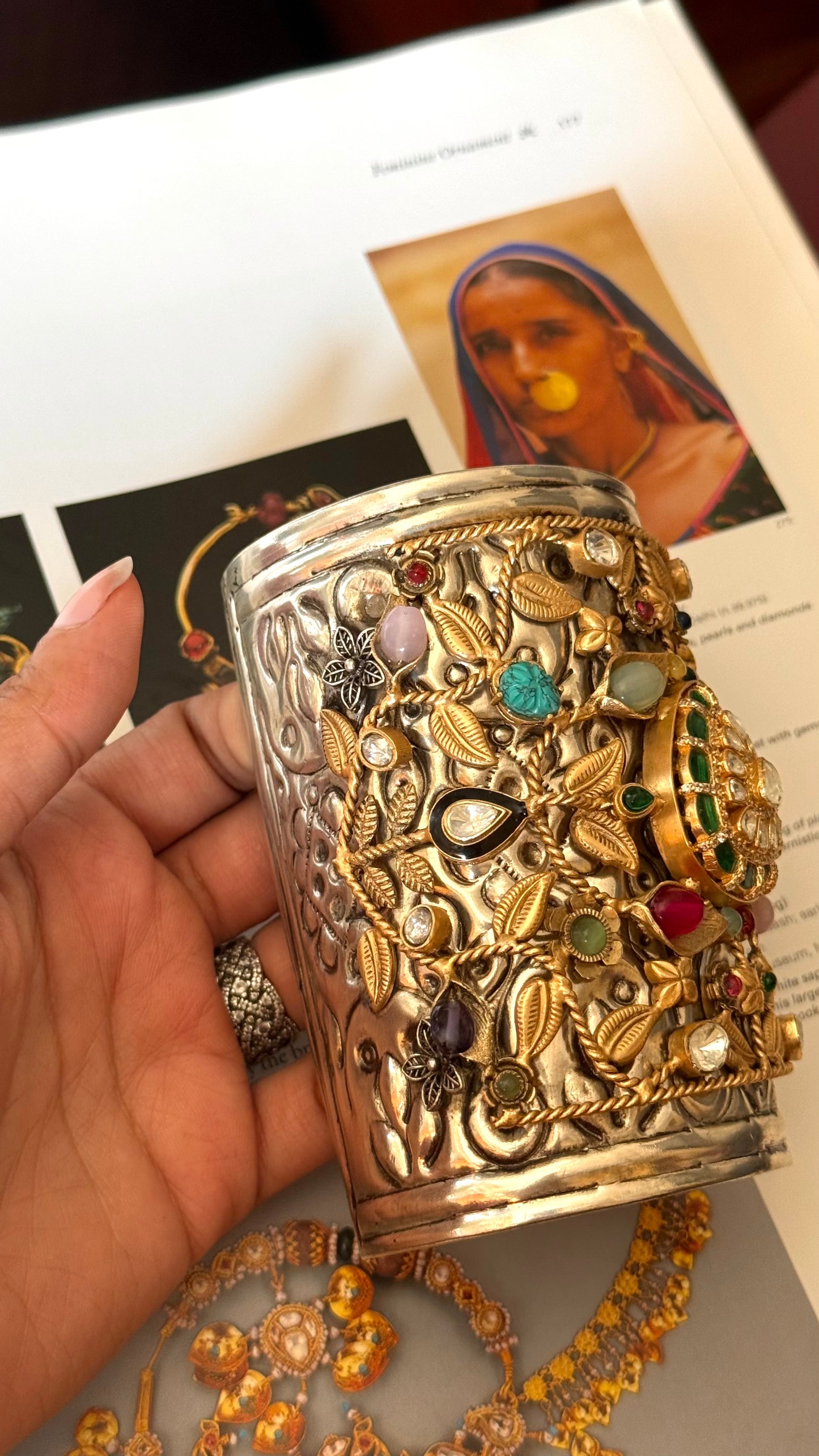 bohemian Vintage mix polki  oxidised adjustable bracelet