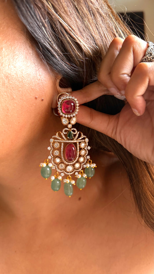Ruby doublet moissanite emerald earrings