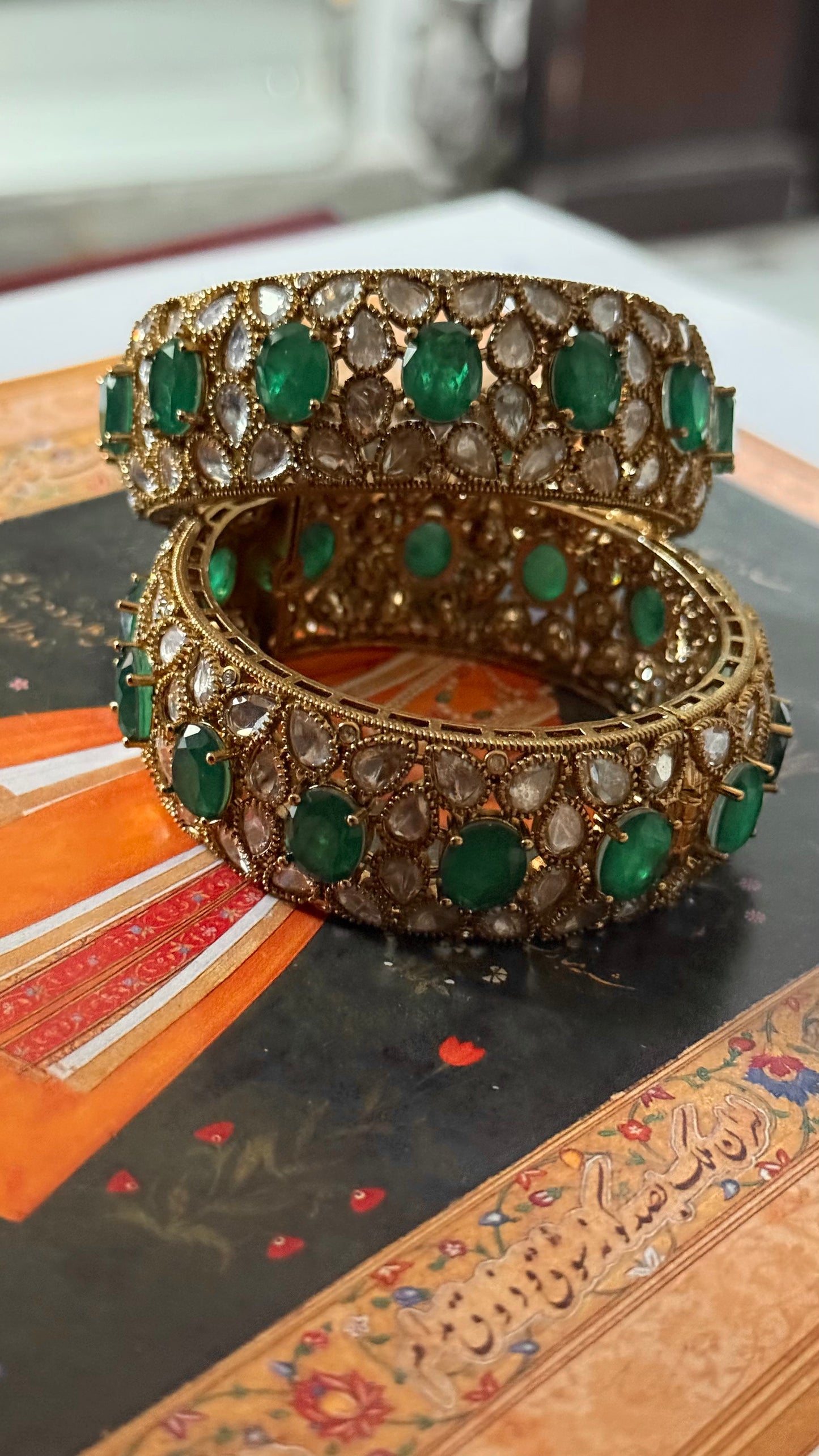 Emerald doublet polki Victorian openable bangle