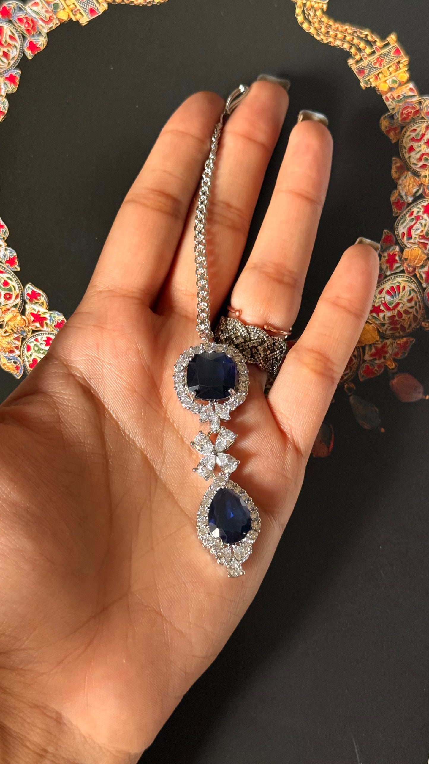 Sapphire cz diamond maangtika