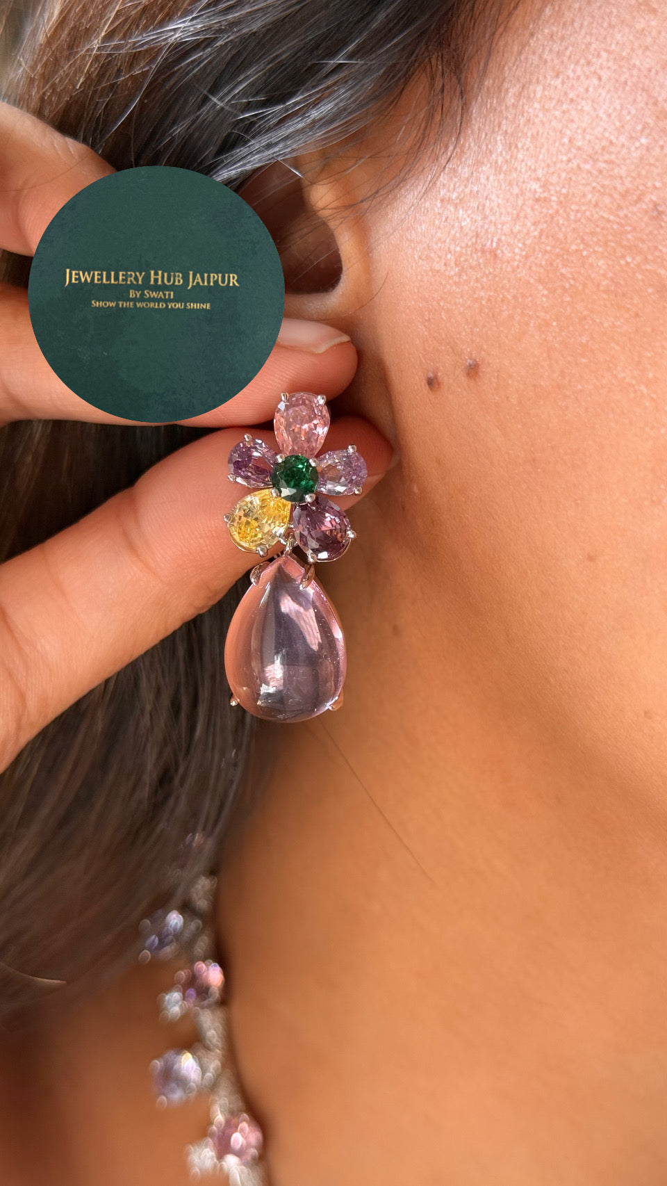 Rose Quarts, emerald & topaz bvlgari inspired designer necklace