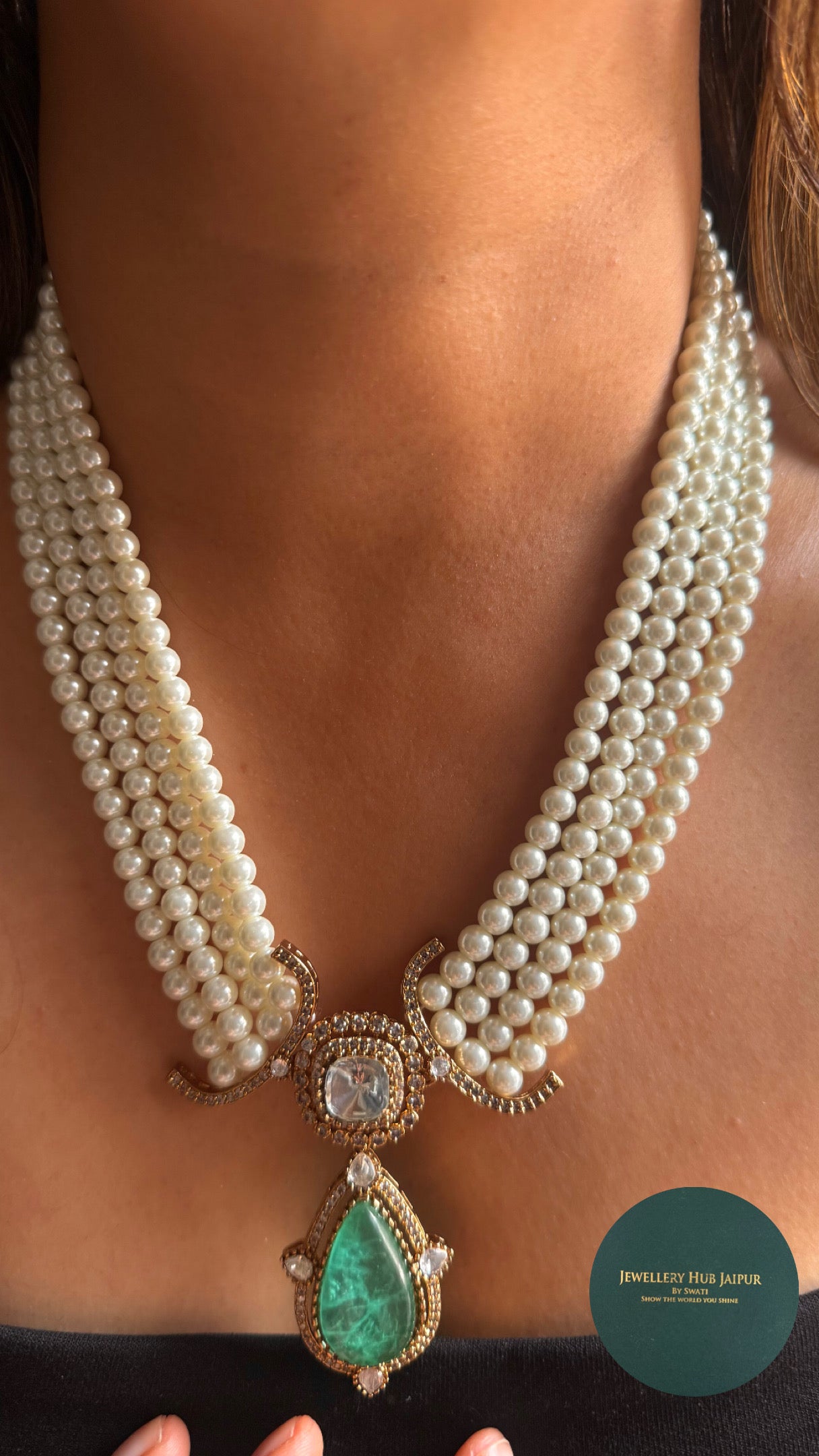 Mint doublet pendant with pearl detailing necklace