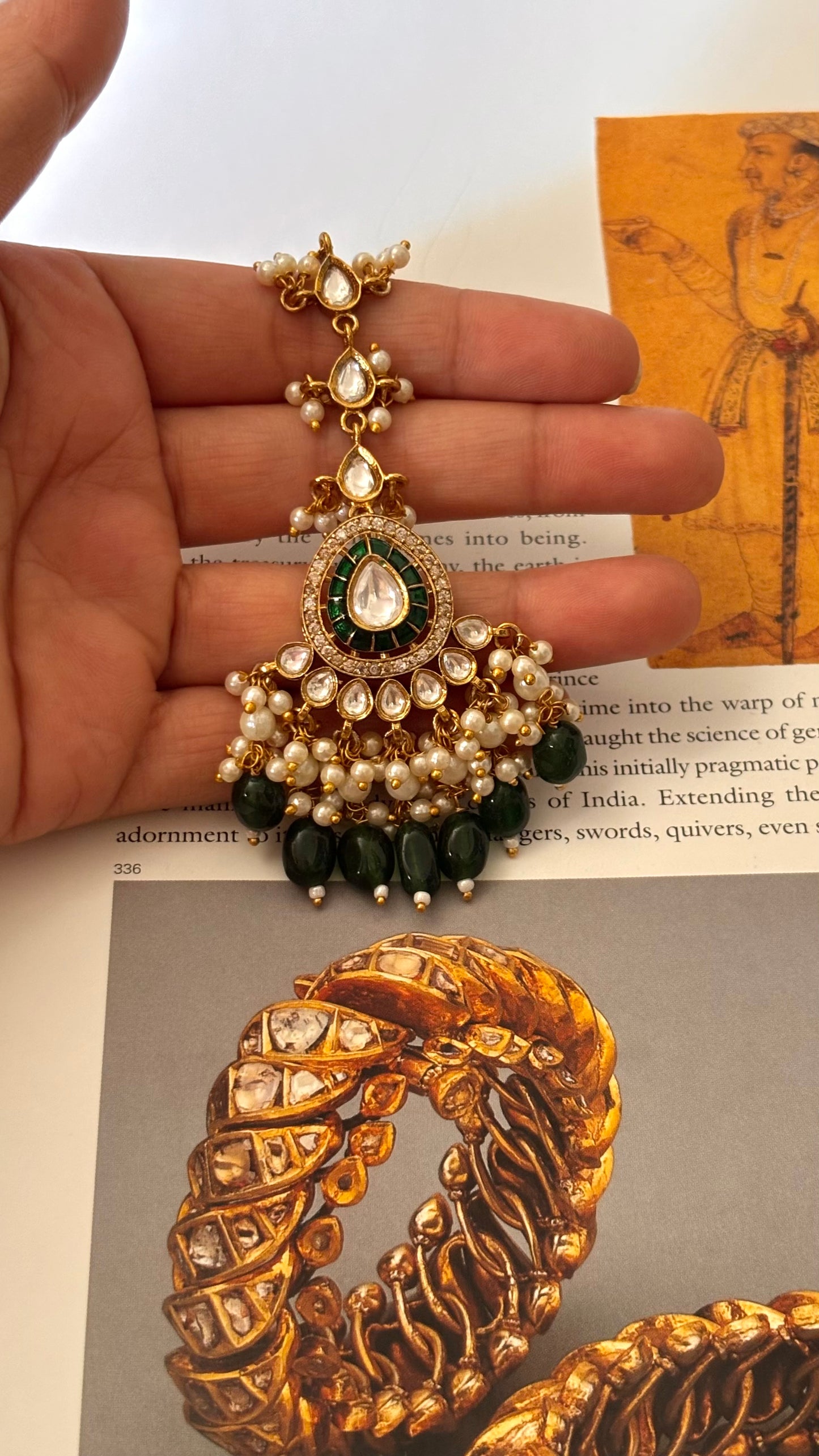 Emerald katdana with drops maangtika