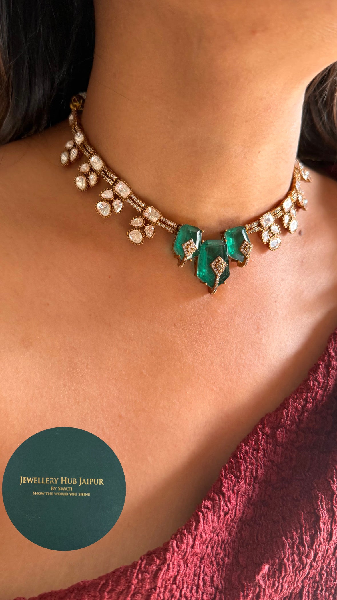 emerald doublet designer polki Necklace