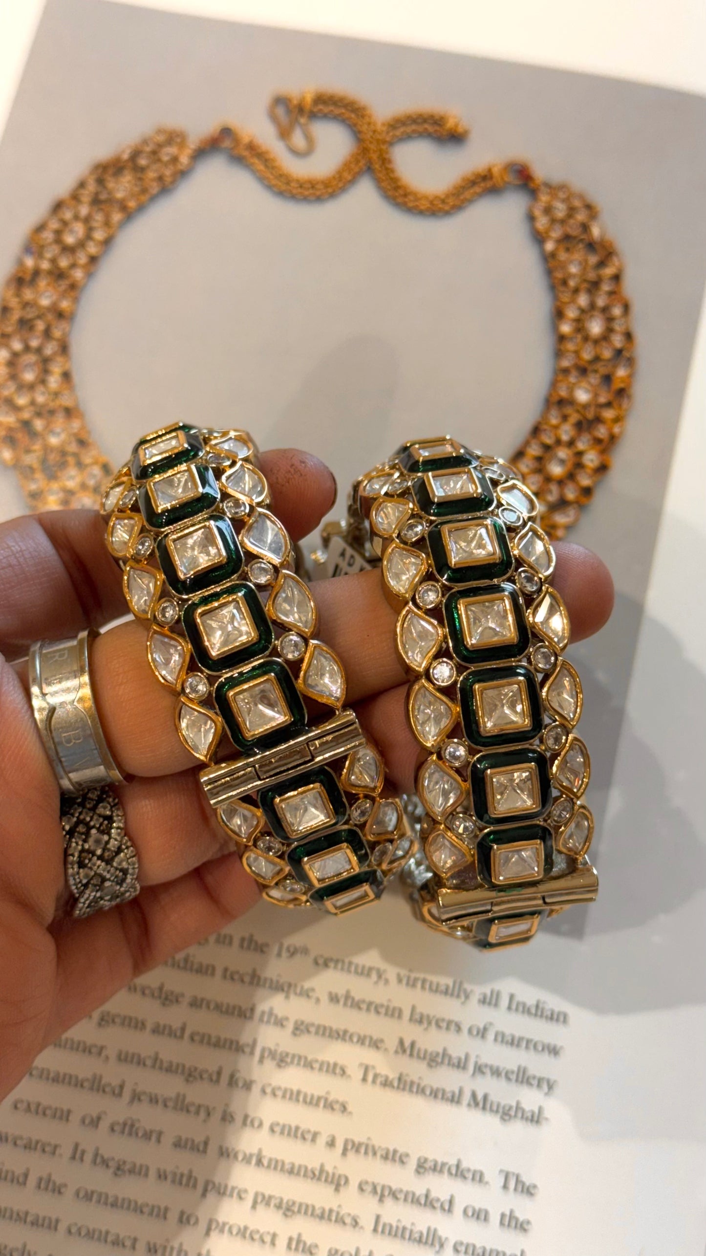 Real moissanite emerald meenakari bangle