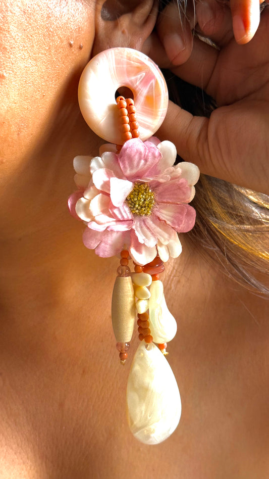 Light Pink floral Carnival Danglers with hint of beige