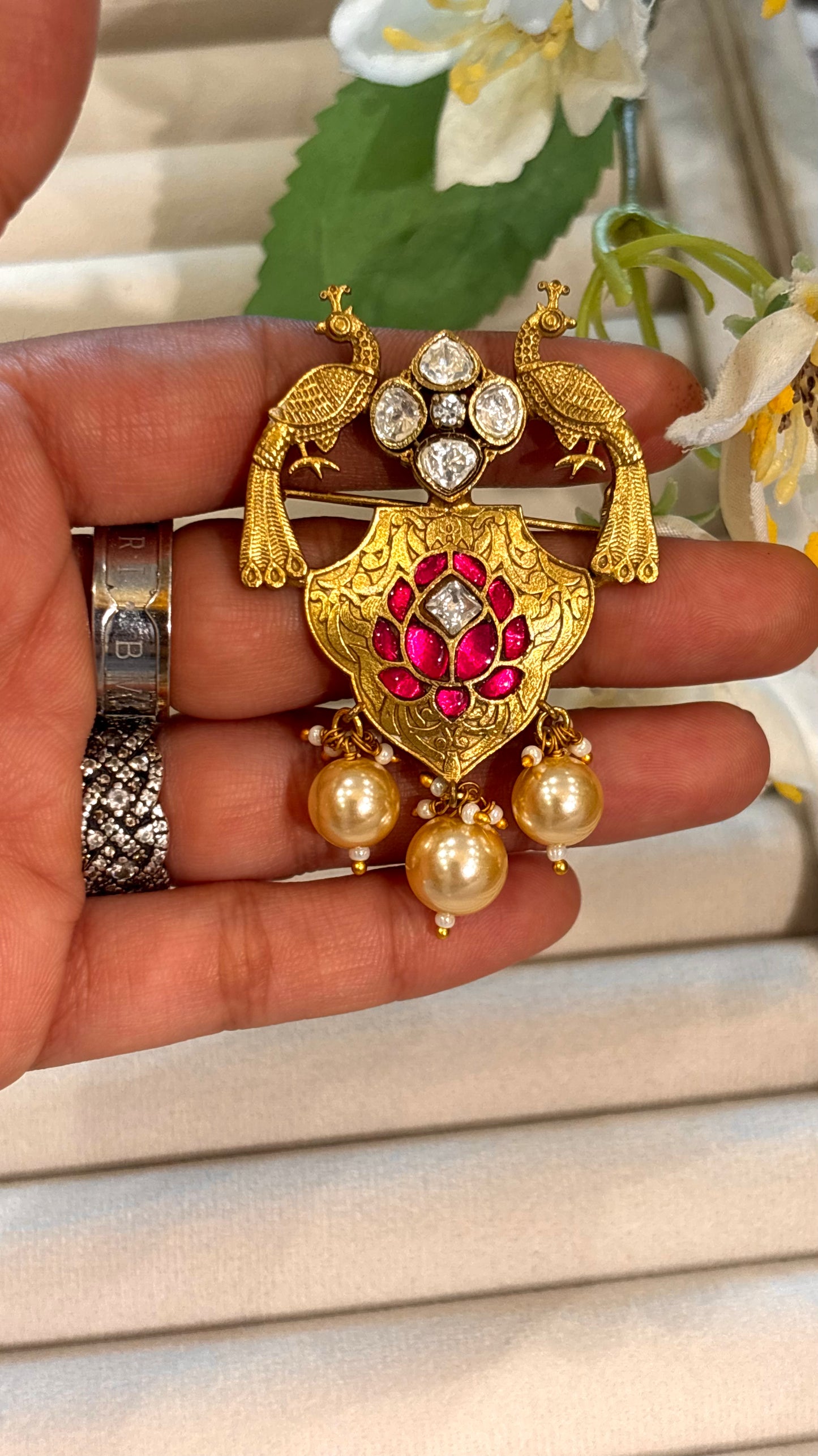Peacock designer gold brooch