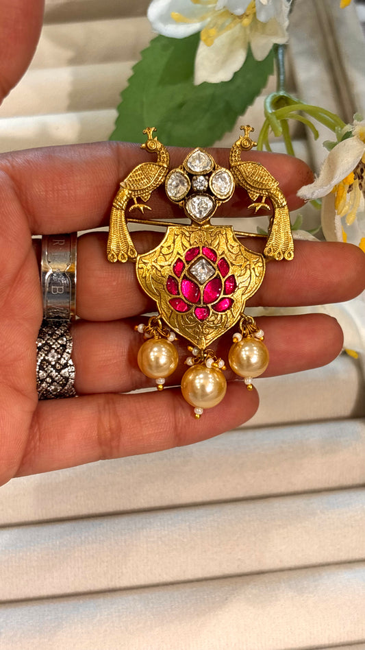 Peacock designer gold brooch