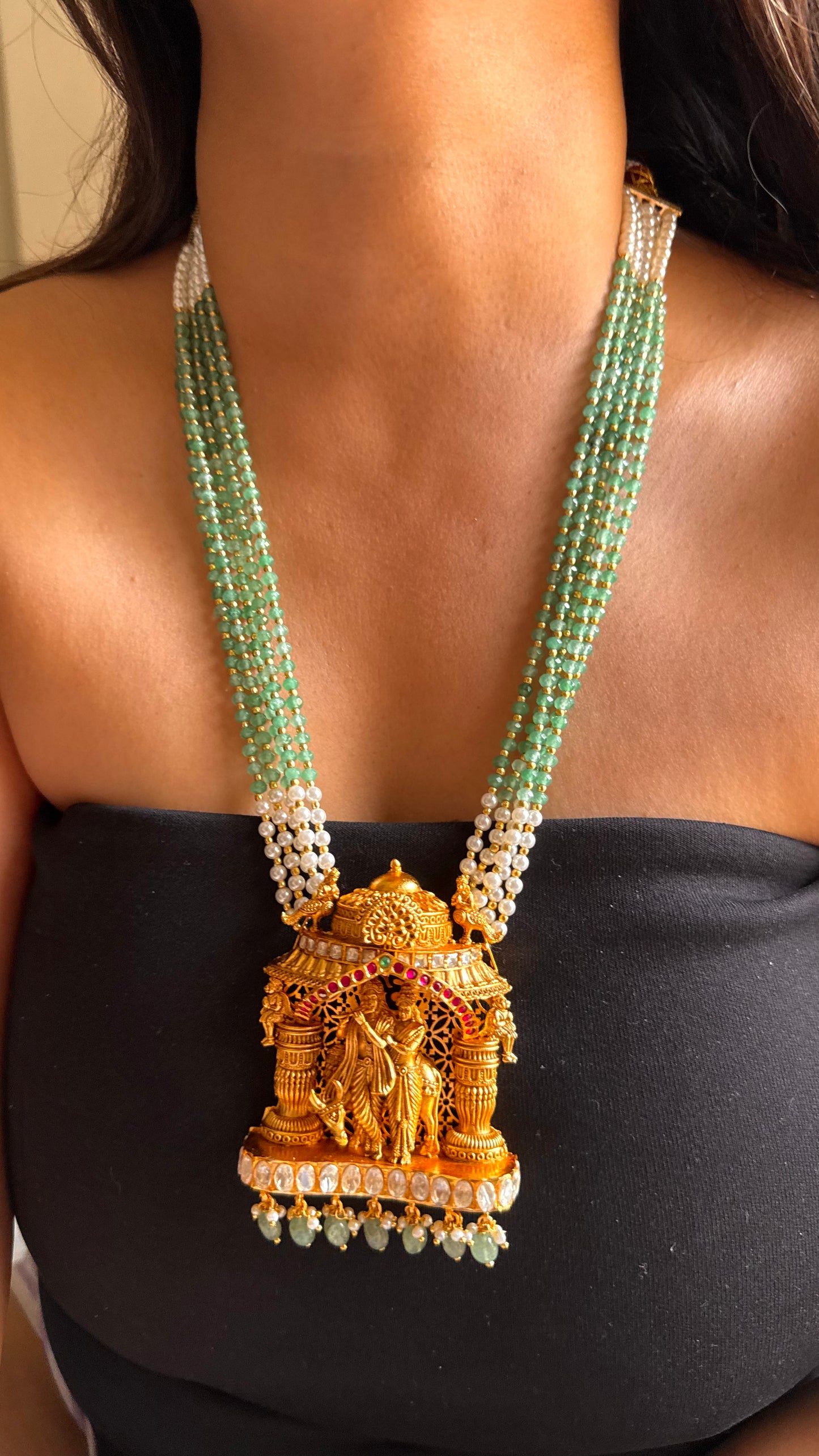 Lord krishna temple necklace with strawberry  drops