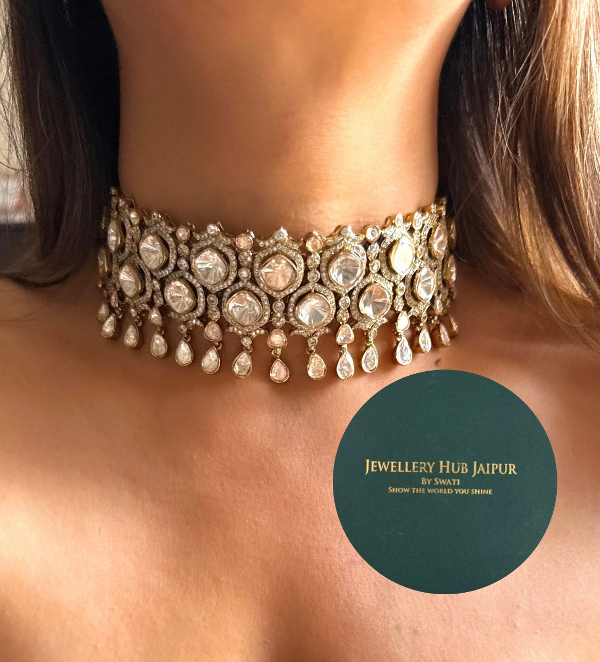 Rakshi Moissanite polki choker set