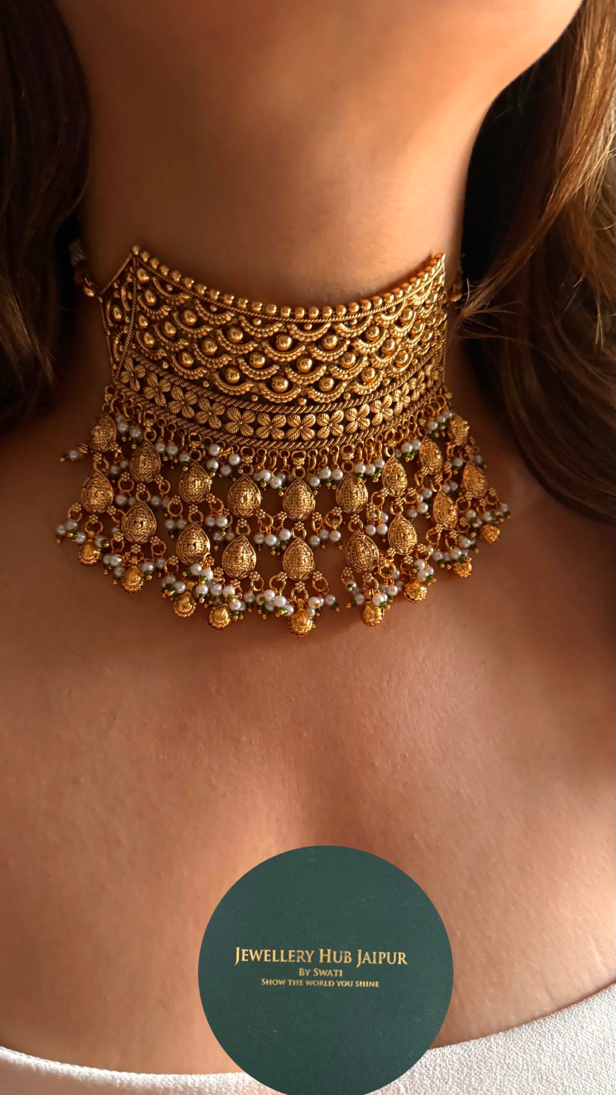 Gold designer heritage nakashi Rajasthani aad Necklace