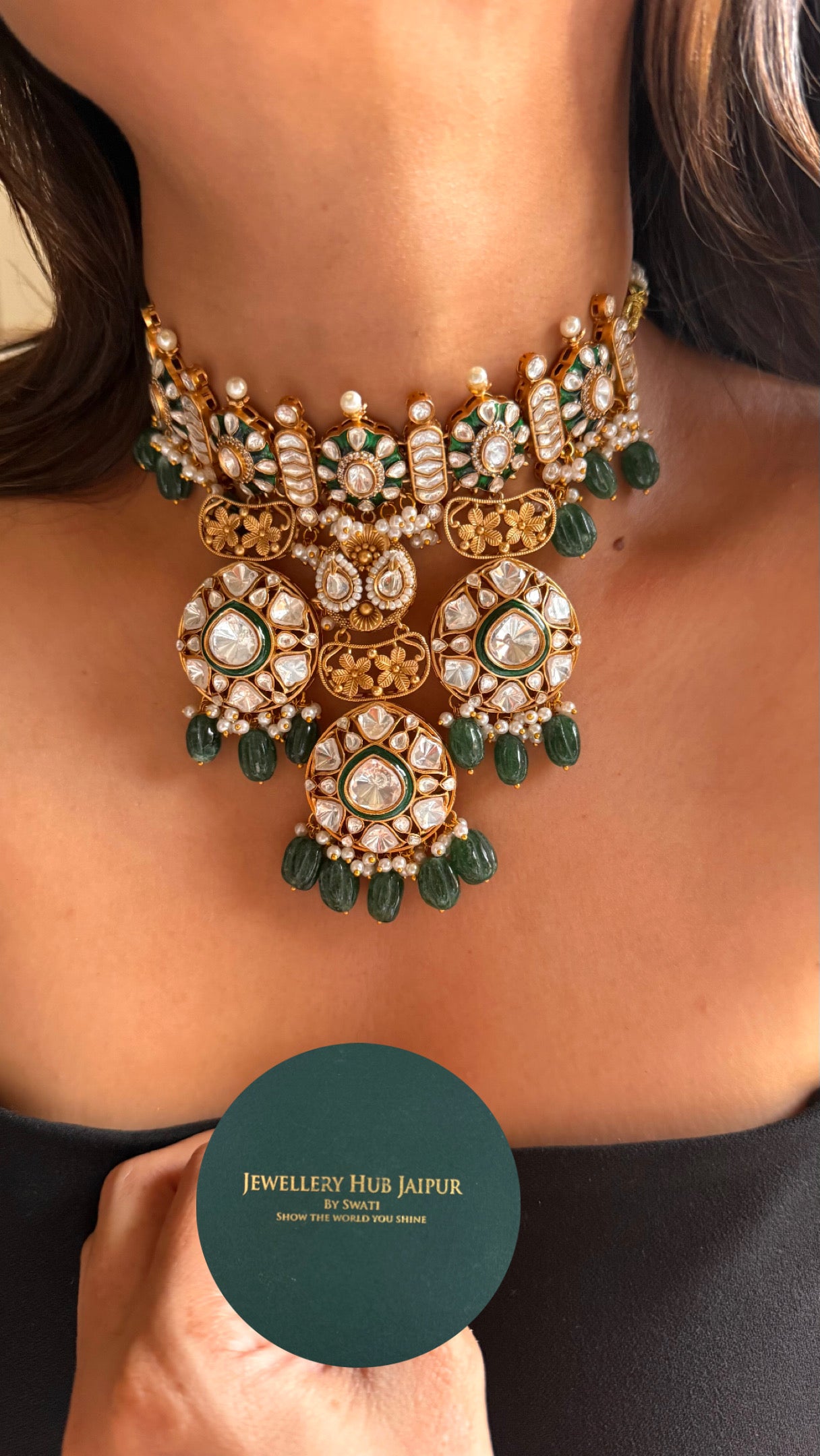 Floral designed with emerald meenakari Necklace