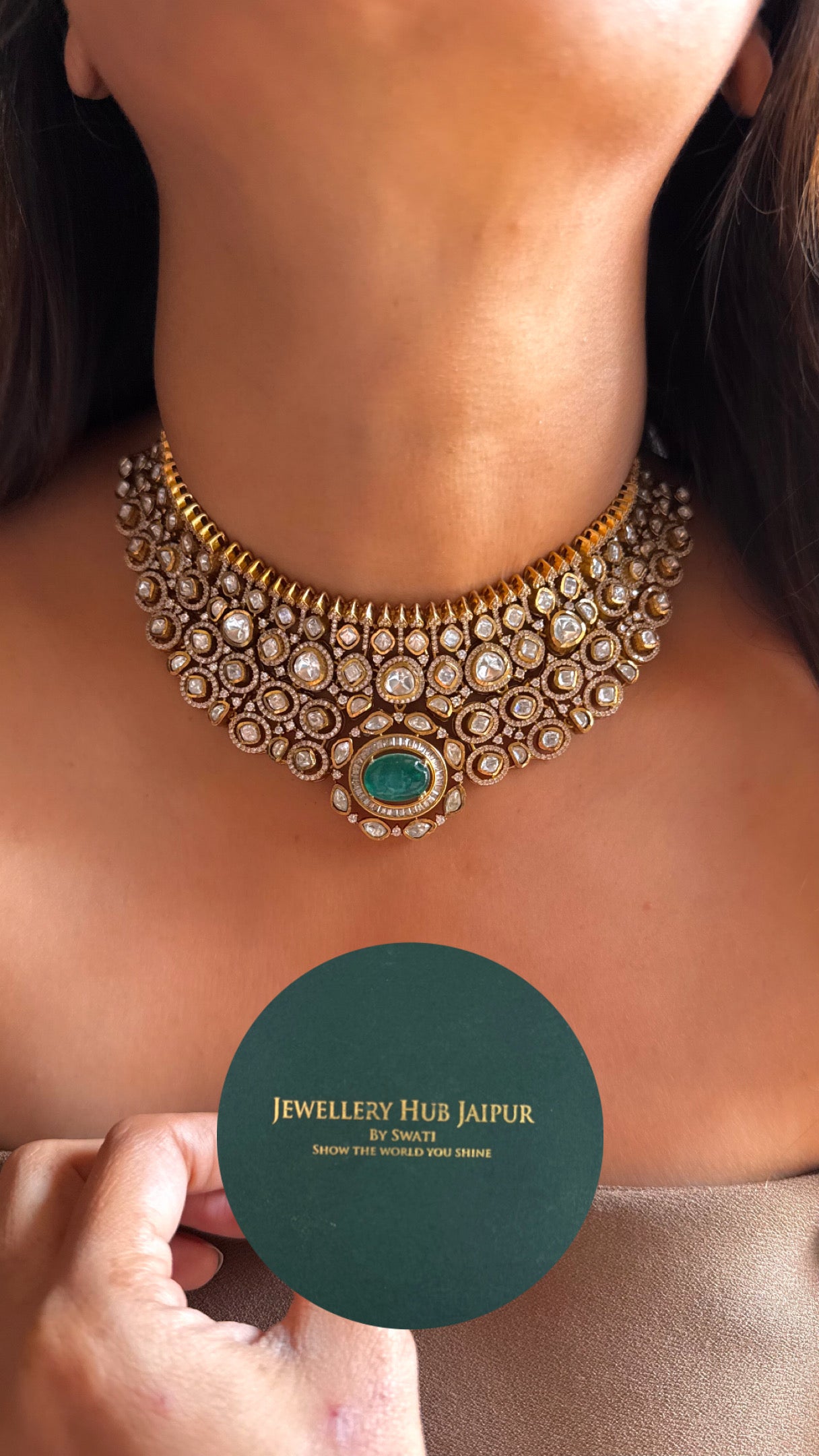 Emerald doublet stone real moissanite necklace