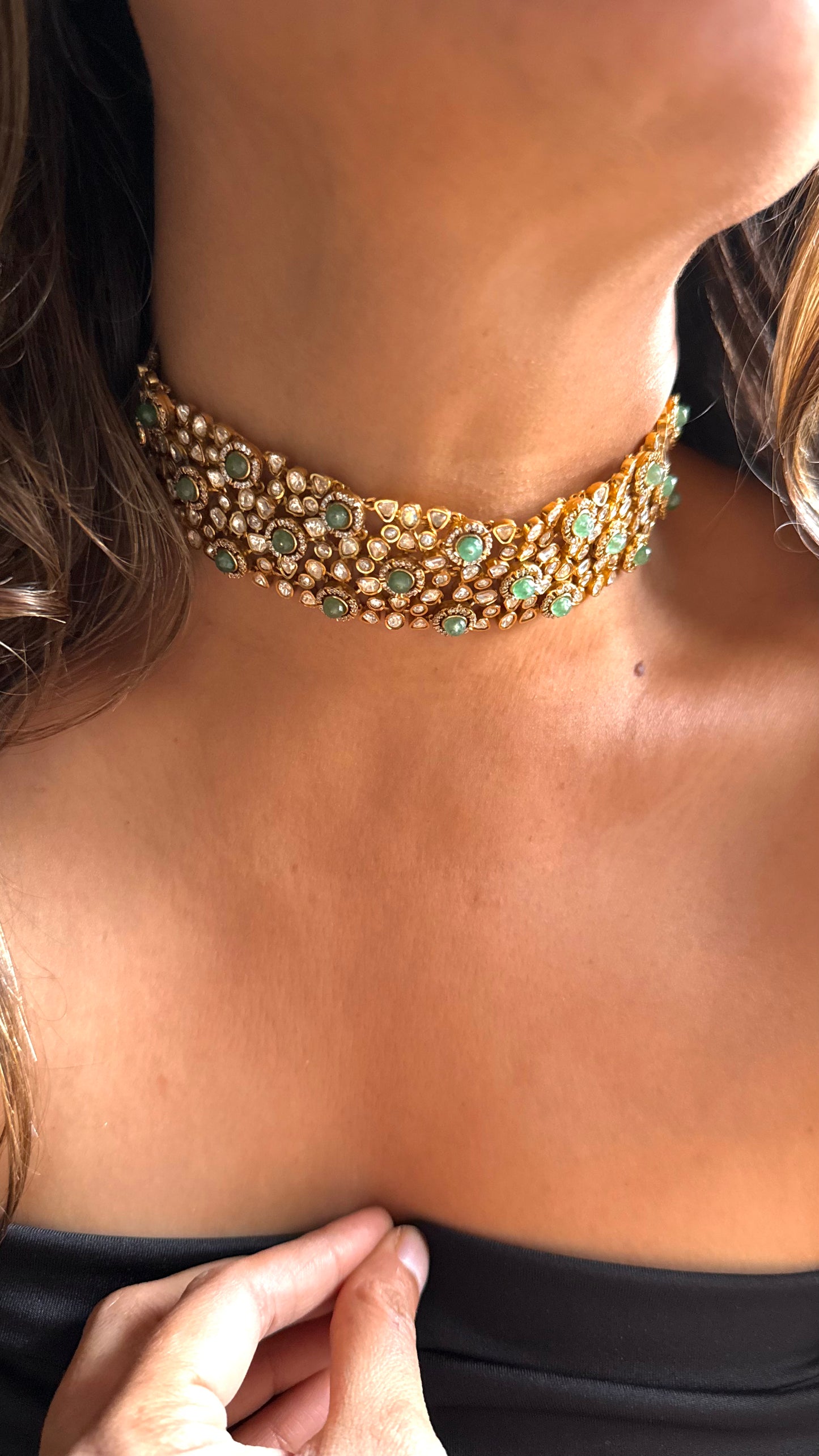 Strawberry Mint Real Lv Polki statement choker
