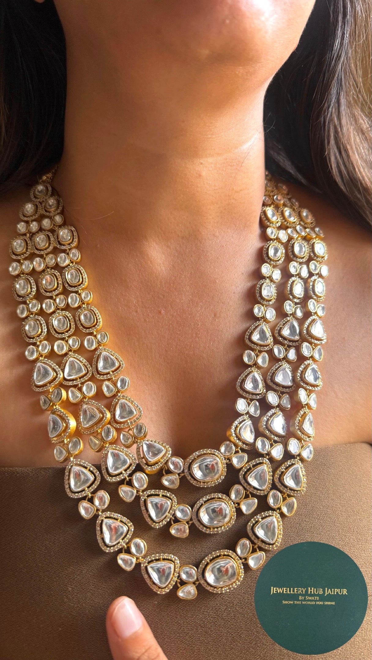 triple layer uncut polki necklace