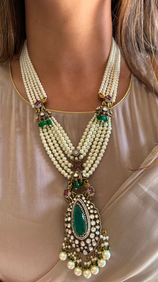 Ekisha Gajanand mint & Ruby  moissanite rani haar