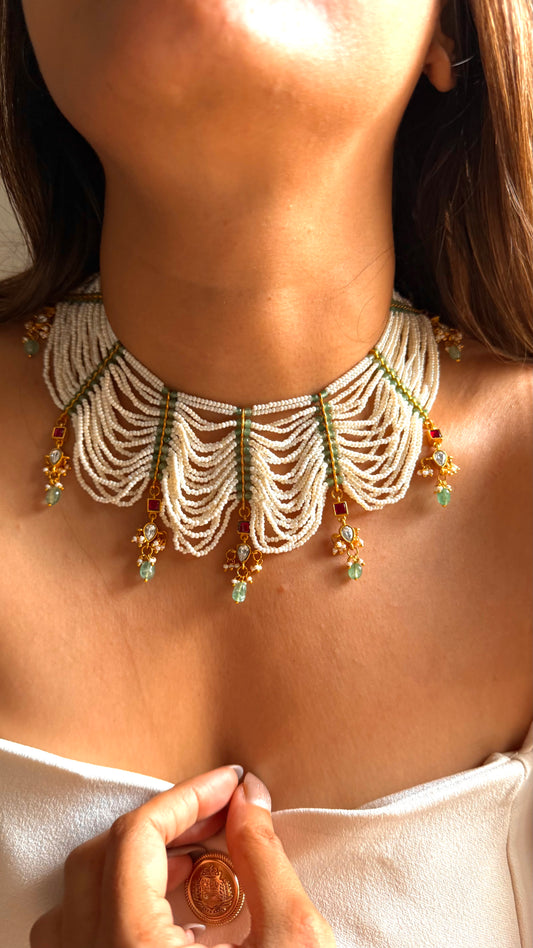 Paachi kudan rajwada handmade pearl necklace with studs