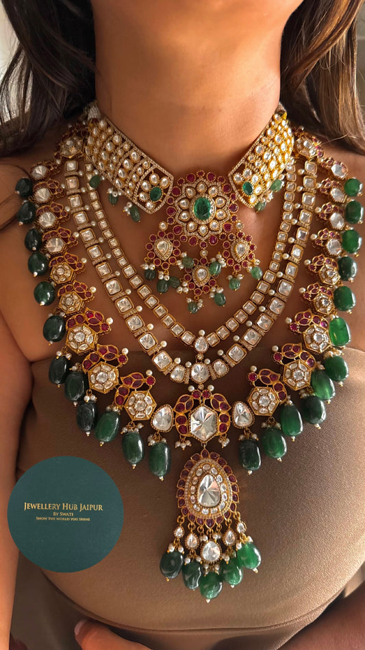 Emerald with Rani pink floral combo necklace