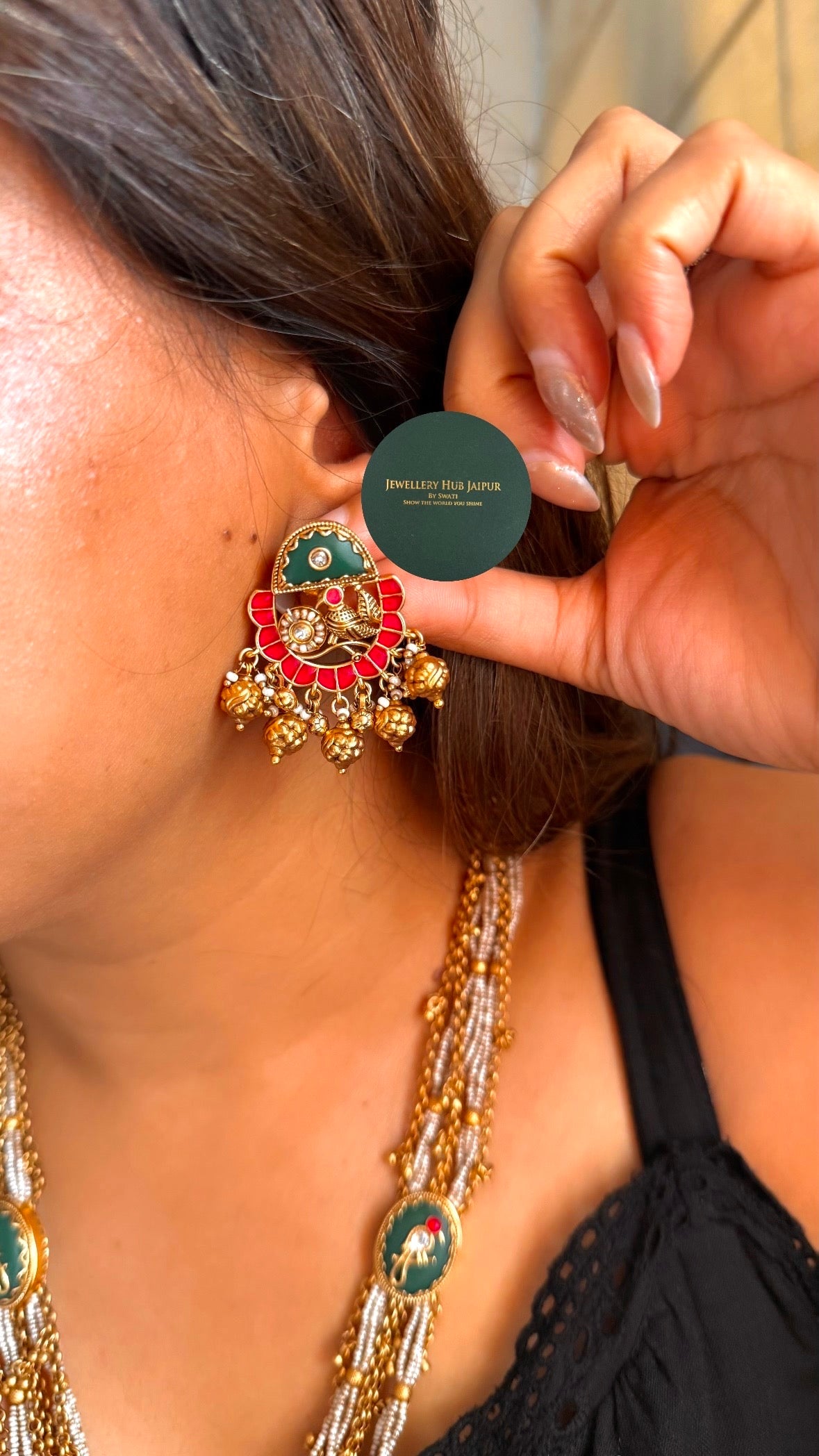 Emerald bird motif & ruby inlay rajwada set