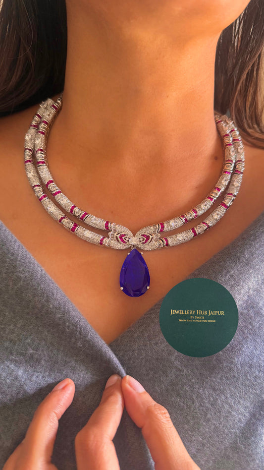 Sapphire doublet cz diamond necklace