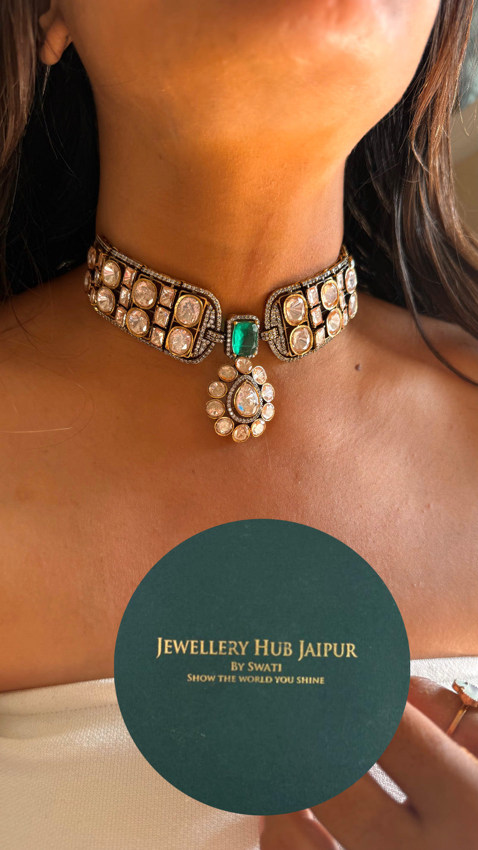 Dark mint  peeli polki moissanite choker