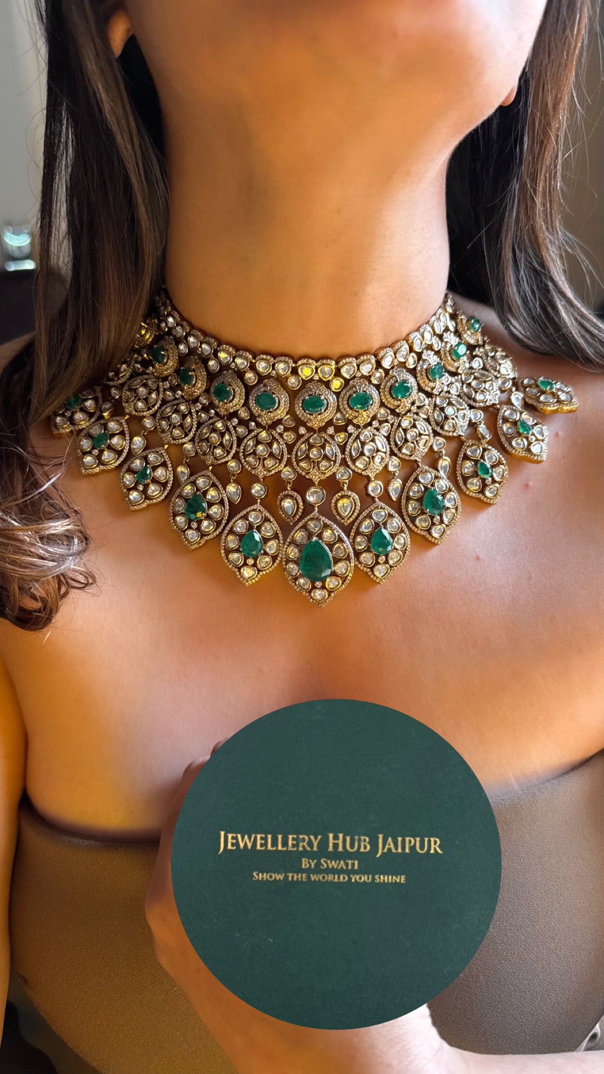 Emerald  with doublet stone bridal combo Necklace