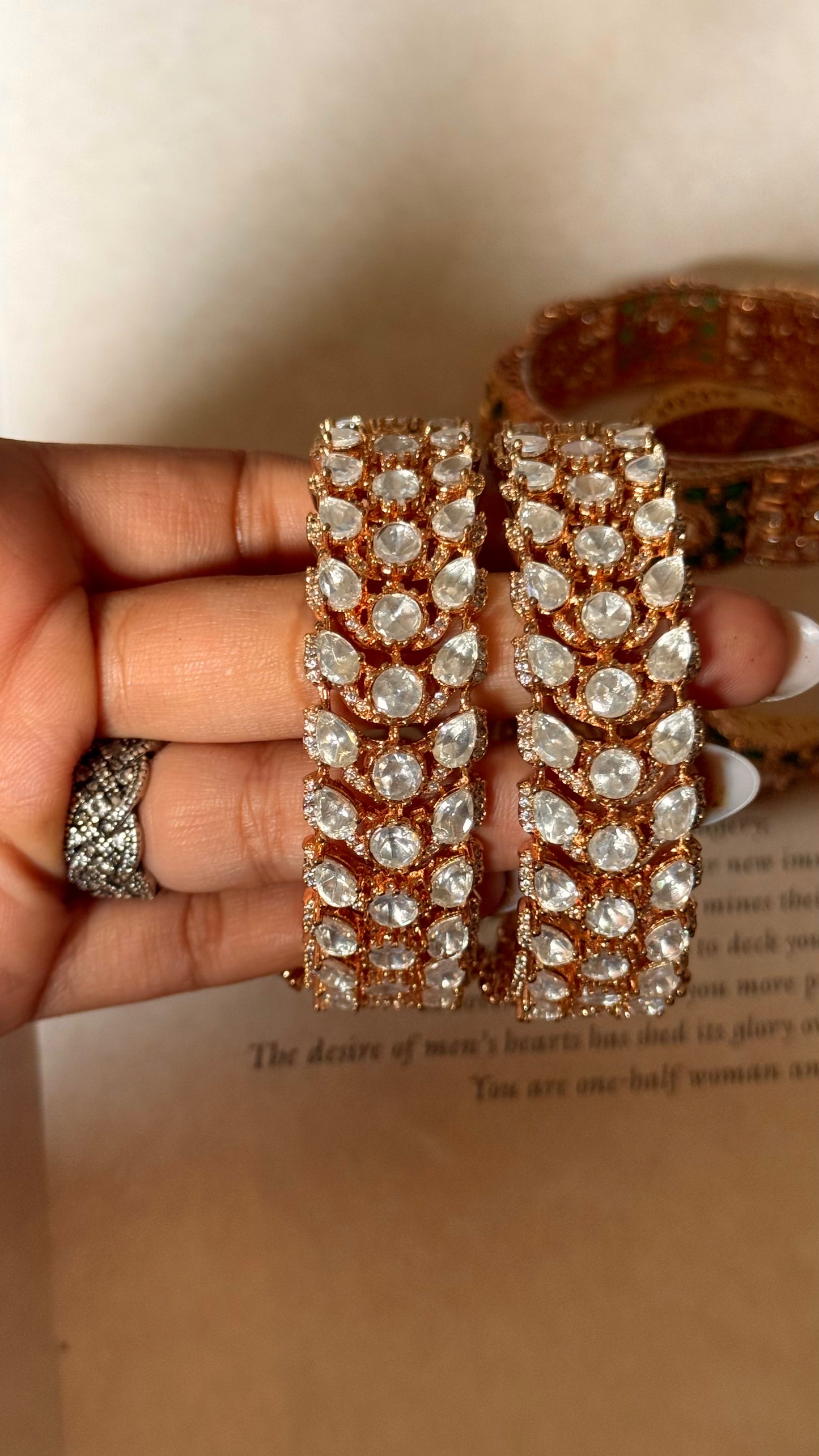 Moissanite polki leaves design openable bangle