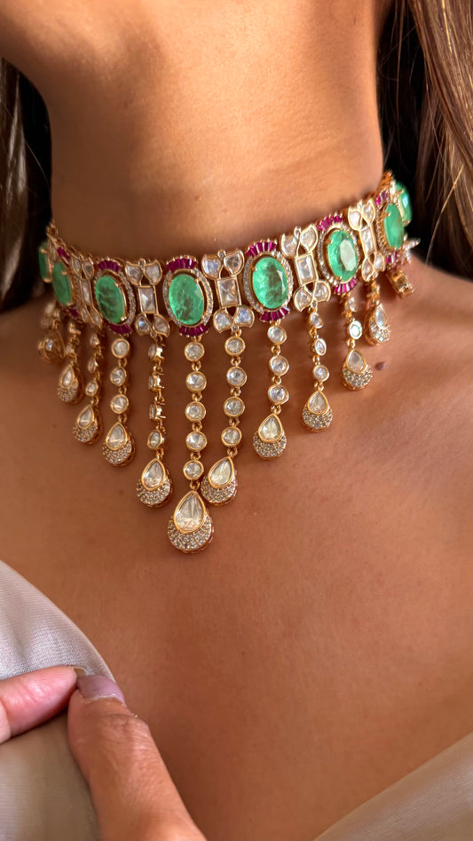 Prithika Choker mint necklace with earrings
