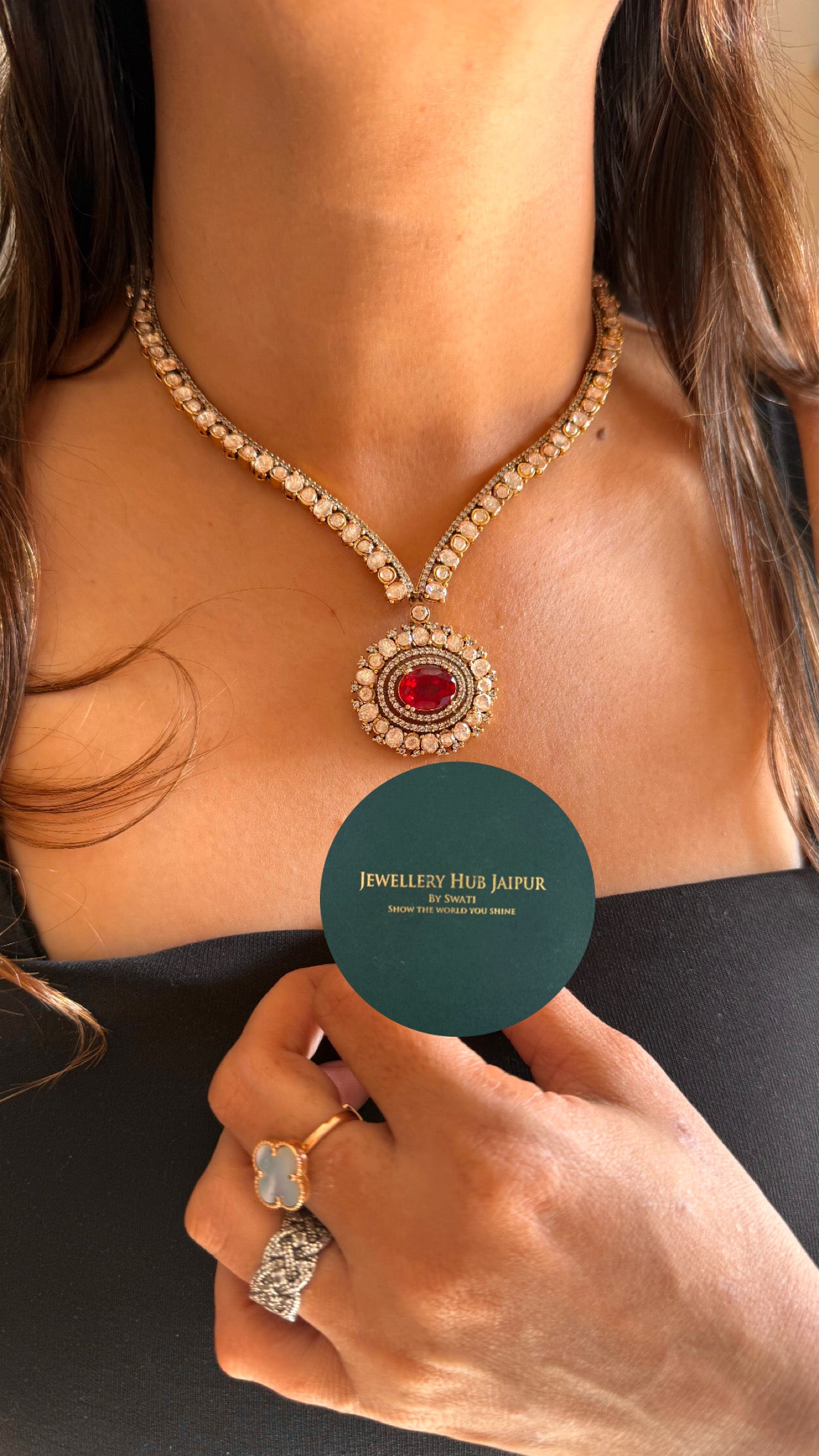 Ruby stone peeli polki necklace