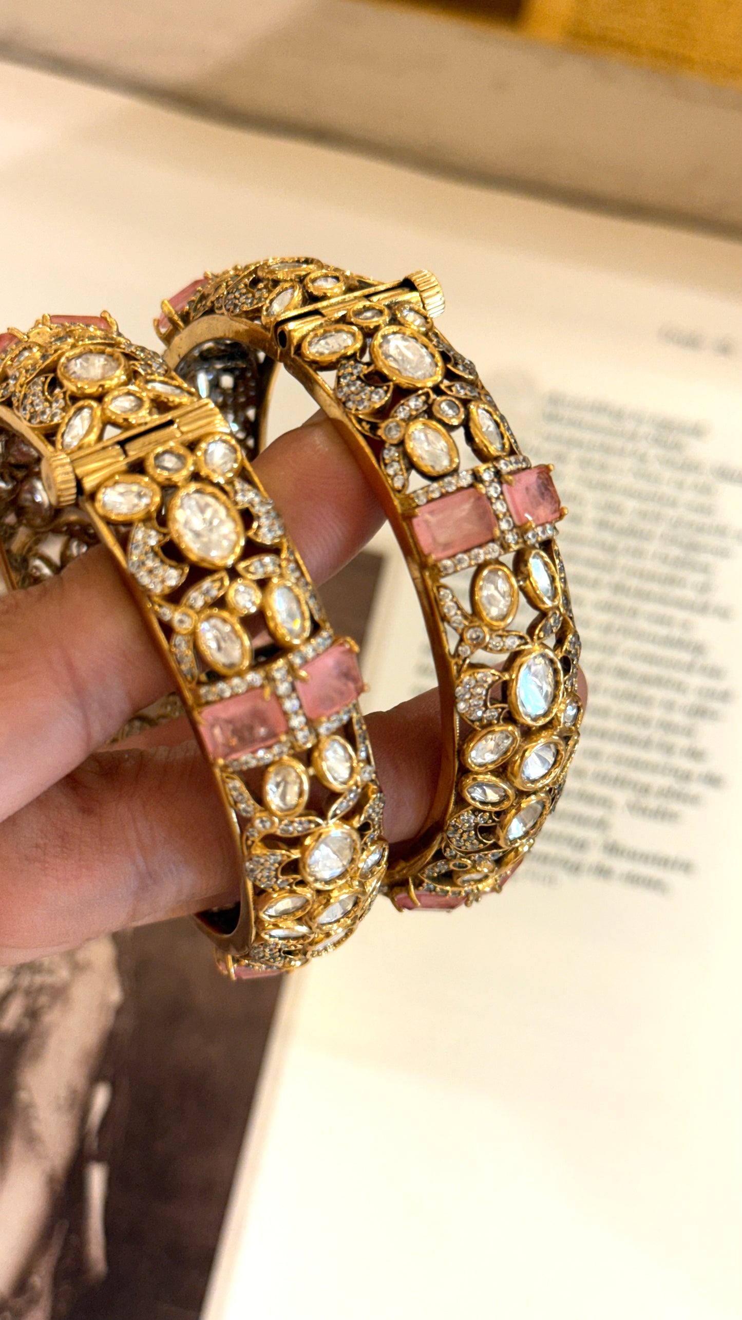 Rose quarts victorian polki bangles
