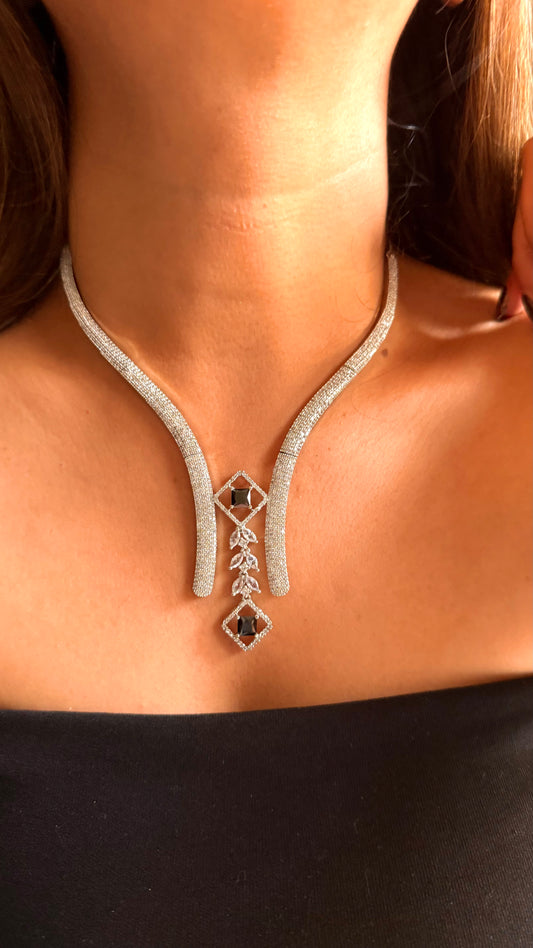 Black designer cz diamond necklace