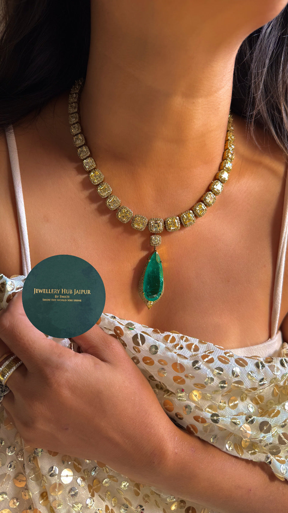 Topaz & Emerald diamond statement necklace