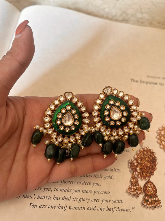 Emerald meenakari polki studs