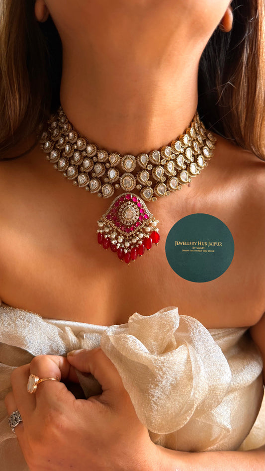Heritage Ruby victorian triple line choker set