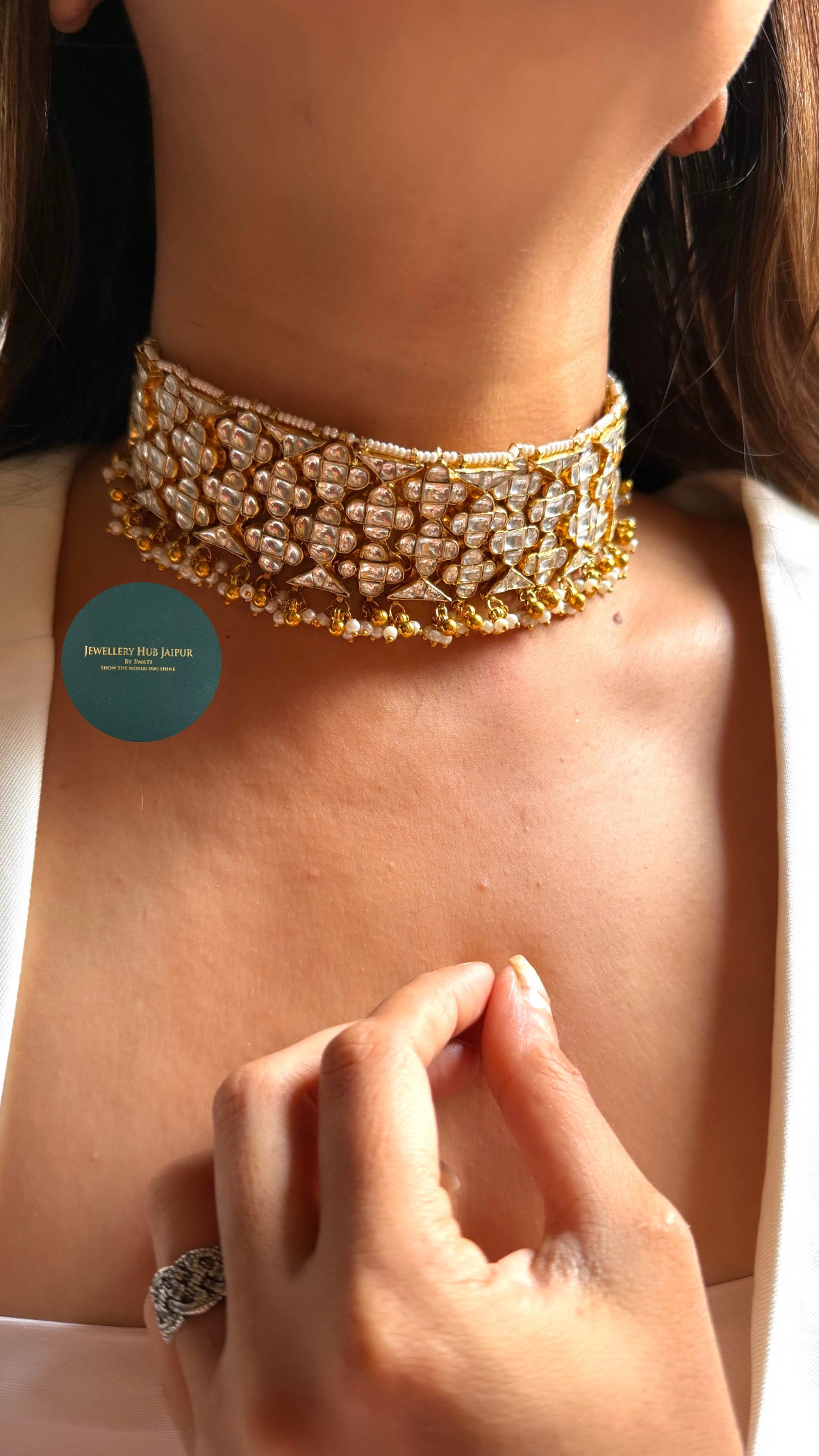 Heritage paachi kundan with pearls choker set