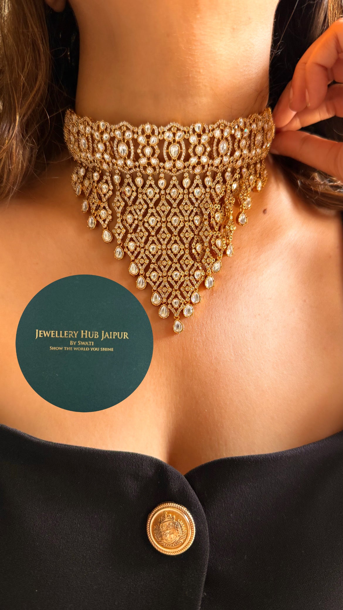 Moissanite uncut polki jhalar choker set