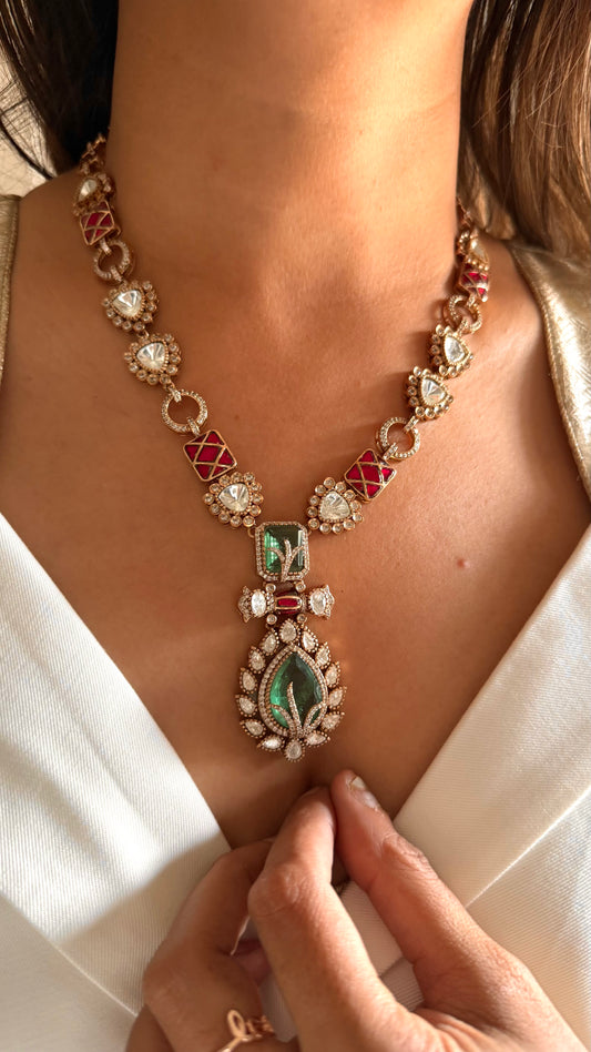 Shiva Mint doublet & ruby katdana moissanite collar necklace