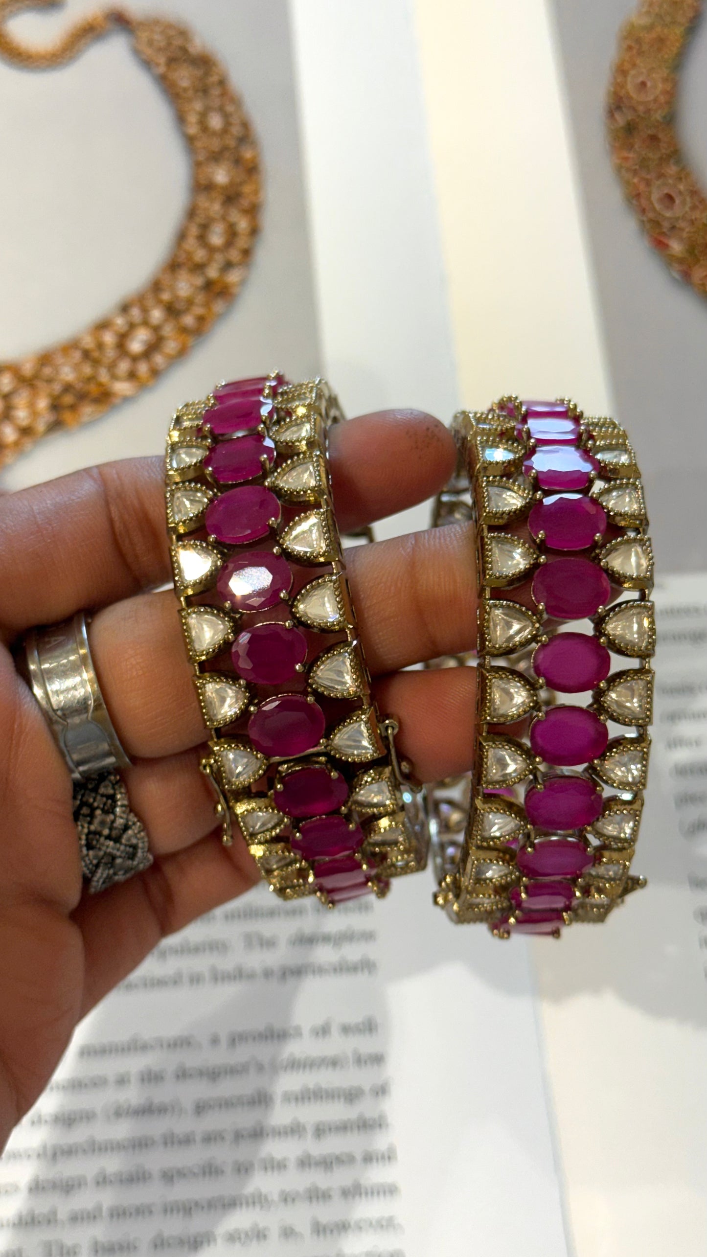 Rani pink Victorian real Moissanite Bangles