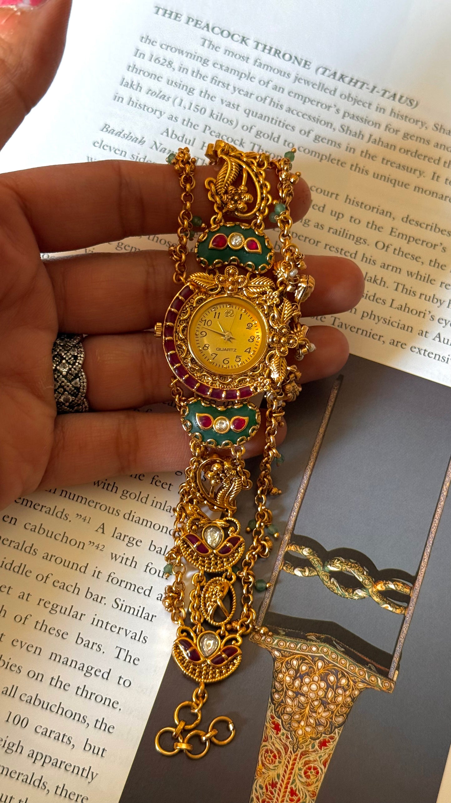 Emerald inlay half moon Rajwada watch