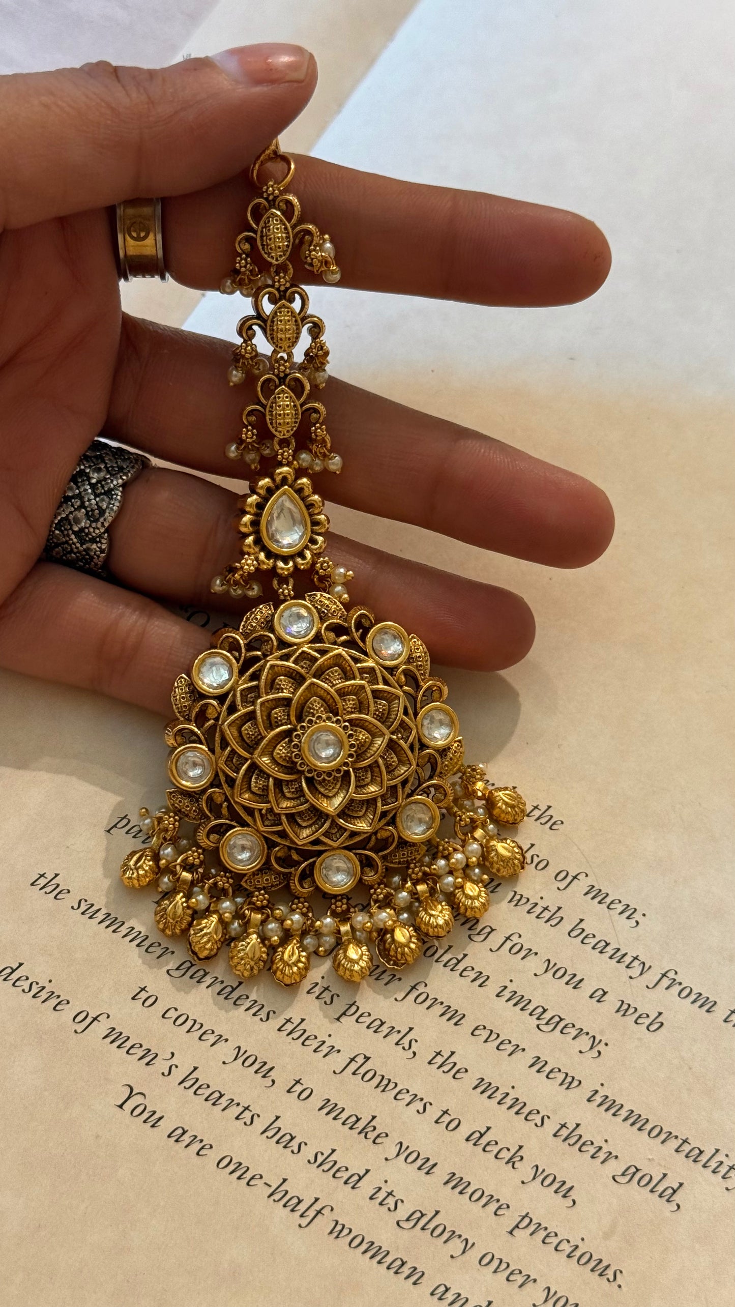 Polki oxidised gold heritage polki mangtika